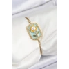 Dodes Dodes 316L Çelik Zincir Turkuaz Mineli Sanatsal Portre İnci Detaylı Papatya Model Gold Renk Kadın Bileklik TG27BB7230