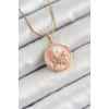 Dodes Dodes 316L Çelik Zincir Zirkon Taşlı Pembe Sanatsal Portre İnci Detaylı Kelebek Model Gold Renk Kadın Kolye TG27BKO10276