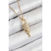 Dodes Dodes 316L Çelik Zirkon Taşlı Kilit Ve Sallantılı Anahtar Model Gold Renk Kadın Kolye TG27BKO10353