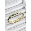 Dodes Dodes Mineli Pirinç Krem Ve Yeşil Çiçek Motifli Gold Renk Kadın Kelepçe TG27BB7400