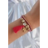 Dodes Dodes Pembe Renk Zirkon Taşlı Püskül Detay Deri Çoklu Bileklik TG27BB6343
