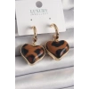 Dodes Dodes Pirinç Gold Renk 3D Kalp Leopar Desen Model Kadın Küpe TG27BKP9875