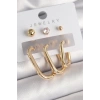 Dodes Dodes Pirinç Gold Renk Halka Model Zirkon Taş Topçuk Detay Kadın Küpe Seti TG27BKP10314