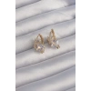 Dodes Dodes Pirinç Gold Renk İri Zirkon Taşlı Kıvrımlı Minimal Kelebekli Halka Küpe TG27BKP9289