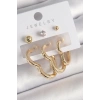 Dodes Dodes Pirinç Gold Renk Kalp Model Zirkon Taşlı Topçuk Detay Kadın Küpe Seti TG27BKP10308