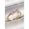 Dodes Dodes Pirinç Gold Renk Pembe Zirkon Taşlı Kalp Fiyonk Model Kadın Yüzük TG27BYK3641