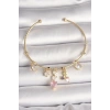 Dodes Dodes Pirinç Gold Renk Sallantı Zirkon Taşlı Kalp Figür Pembe Kalp Detay Charm Kadın Bileklik TG27BB6897