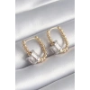 Dodes Dodes Pirinç Gold Renk Top Model Gümüş Renk Zirkon Taşlı Kadın Küpe TG27BKP8495