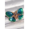Dodes Dodes Pirinç Gold Renk Turquaz Model Zirkon Taş Detaylı Kelebek Model Kadın Broş TG27BR429