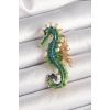 Dodes Dodes Pirinç Gold Renk Yeşil Deniz Atı Model Zirkon Taş Detay Kadın Broş TG27BR435