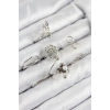 Dodes Dodes Pirinç Gül Kelebek Model Gümüş Renk Kadın Yüzük Kombin Set TG27BYK3811