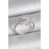 Dodes Dodes Pirinç Gümüş Renk Beyaz Mineli Pembe Zirkon Taşlı Çiçek Model Kadın Yüzük TG27BYK3708