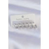 Dodes Dodes Pirinç Gümüş Renk İnce Oval Küpe Seti TG27BKP8989