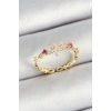 Dodes Dodes Pirinç Papatya Figürlü Zirkon Taşlı Gold Renk Ayarlanabilir Kadın Yüzük TG27BYK3778