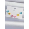 Dodes Dodes Pirinç Rengarenk Mineli Minimal Fiyonk Küpe Seti TG27BKP9319