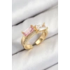 Dodes Dodes Pirinç Zirkon Taşlı Dikdörtgen Model Gold Renk Kadın Yüzük TG27BYK3797