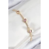Dodes Dodes Pirinç Zirkon Taşlı Pembe Kalp Model Gold Renk Kadın Bileklik TG27BB7699