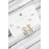 Dodes Dodes Pirinç Zirkon Taşlı Sallantılı Kare Model Gold Renk 925 Ayar Gümüş Çivi Kadın Küpe Set TG27BKP11162