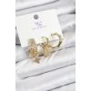 Dodes Dodes Pirinç Zİrkon Taşlı Sallantılı Yıldız Model Gold Renk 3lü Kadın Küpe TG27BKP10940