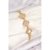 Dodes Dodes Pirinç Zirkon Taşlı Yonca Model Gold Renk Kadın Bileklik TG27BB7897