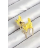 Dodes Dodes Zirkon Taşlı Fiyonk Detaylı 3D Sarı Ceylan Figürlü Gold Renk Kadın Broş TG27BR445