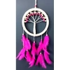 Dodes Fuşya Kuş Tüylü Hayat Ağacı Düş Kapanı Dream Catcher Duvar Süsü