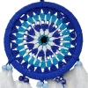 Dodes Nazar Boncuğu Desenli Bol Kuş Tüylü Lacivert Dream Catcher El Yapımı Duvar Dekoru
