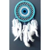 Dodes Nazar Boncuğu Motifli Turkuaz Rengi Dream Catcher Beyaz Kuş Tüylü Düş Kapanı Duvar Süsü