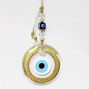 Dodes Altın Yaldızlı Nazar Boncuklu Şeffaf Cam Duvar Süsü