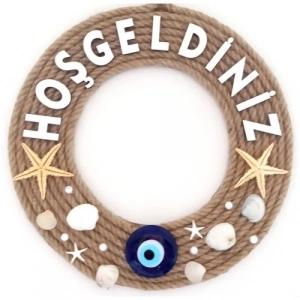 Dodes Deniz Yıldızlı Nazar Boncuklu Çakıl Taşlı İncili Hoş Geldiniz Yazılı Kapı Ve Duvar Süsü  