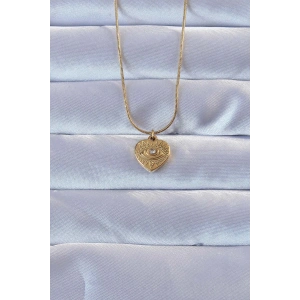 Dodes Dodes 316L Altın Renk Zirkon Taşlı İşlemeli Göz Detay Kalp Kolye TG27BKO9286