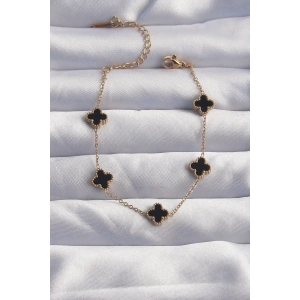 Dodes Dodes 316L Çelik Baby Boy Gold Renk Siyah Mineli Yonca Bileklik TG27BB6276