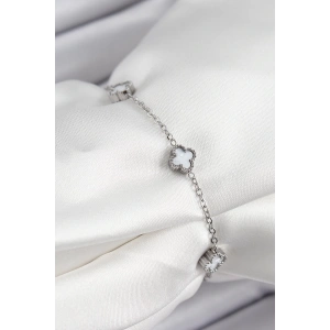 Dodes Dodes 316L Çelik Beyaz Sedef Yonca Model Gümüş Renk Kadın Bileklik TG27BB7361