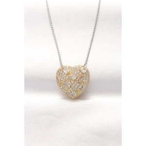 Dodes Dodes 316L Çelik Çift Renk Zirkon Taşlı Kalp Kolye TG27BKO8521
