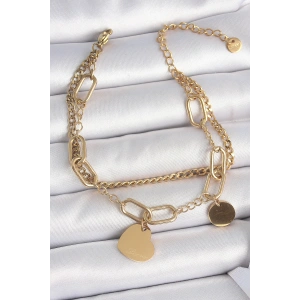 Dodes Dodes 316L Çelik Gold Renk 2Li Zincir Model Sallantı Kalp Figür Kadın Bileklik TG27BB6953