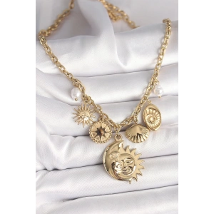 Dodes Dodes 316L Çelik Gold Renk Ay Güneş Figür Deniz Kabuğu Detay Kadın Kolye TG27BKO9913