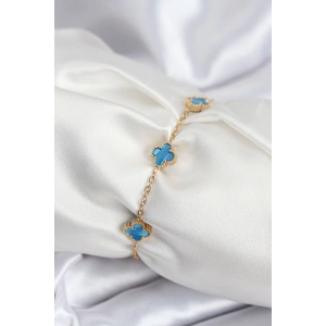 Dodes Dodes 316L Çelik Gold Renk Buz Mavisi Baby Boy Yonca Kadın Bileklik TG27BB7948