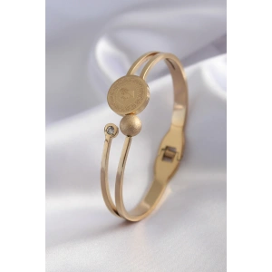 Dodes Dodes 316L Çelik Gold Renk Çeyrek Altın Zirkon Taş Detay Kadın Kelepçe TG27BB5152