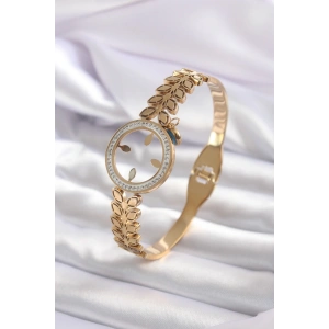Dodes Dodes 316L Çelik Gold Renk Çeyrek Takılabilen Zirkon Taş Detay Kadın Kelepçe TG27BB5548