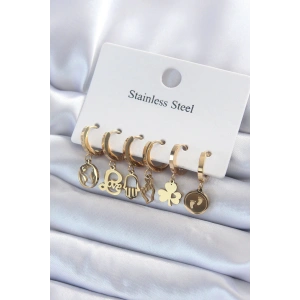 Dodes Dodes 316L Çelik Gold Renk Çoklu Figür Model Kadın Küpe Seti TG27BKP8142