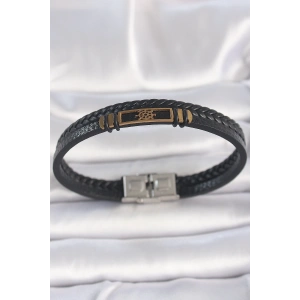 Dodes Dodes 316L Çelik Gold Renk Gemi Dümeni Aksesuarlı Çift Sıra Burgu Desenli Deri Kordon Erkek Bileklik TG27EB3713