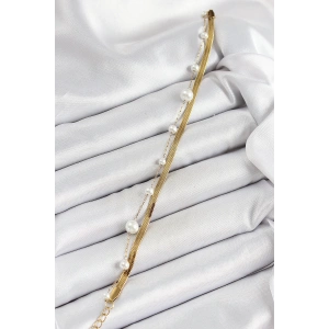 Dodes Dodes 316L Çelik Gold Renk İncili ve İtalyan Zincirli Kadın Bileklik TG27BB7094