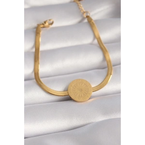 Dodes Dodes 316L Çelik Gold Renk İtalyan Zincir Model İşlemeli Madalyon Figür Kadın Bileklik TG27BB5933