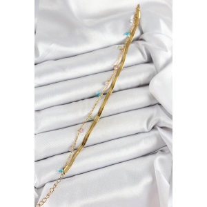Dodes Dodes 316L Çelik Gold Renk Karışık Renkli Kristal Taşlı 2li Kadın Bileklik TG27BB7093