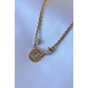 Dodes Dodes 316L Çelik Gold Renk Lotus Model Zirkon Taşlı Burgu Zincir Kadın Kolye TG27BKO7551