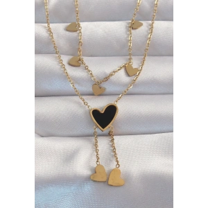 Dodes Dodes 316L Çelik Gold Renk Mineli Çoklu Kalp Kolye TG27BKO8967