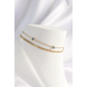 Dodes Dodes 316L Çelik Gold Renk Nazar Boncuk Tasarımlı 2li Halhal TG27HH1607