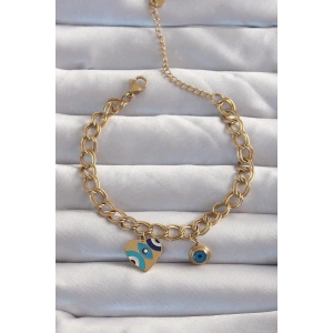 Dodes Dodes 316L Çelik Gold Renk Nazarlı Kalp Model Zincir Bileklik TG27BB6227