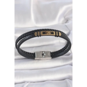 Dodes Dodes 316L Çelik Gold Renk Örümcek Figür Çift Sıra Burgu Desenli Deri Kordon Erkek Bileklik TG27EB3711