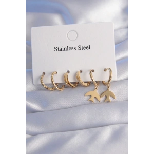 Dodes Dodes 316L Çelik Gold Renk Oval Tasarım Kuş Model Küpe Seti TG27BKP9030